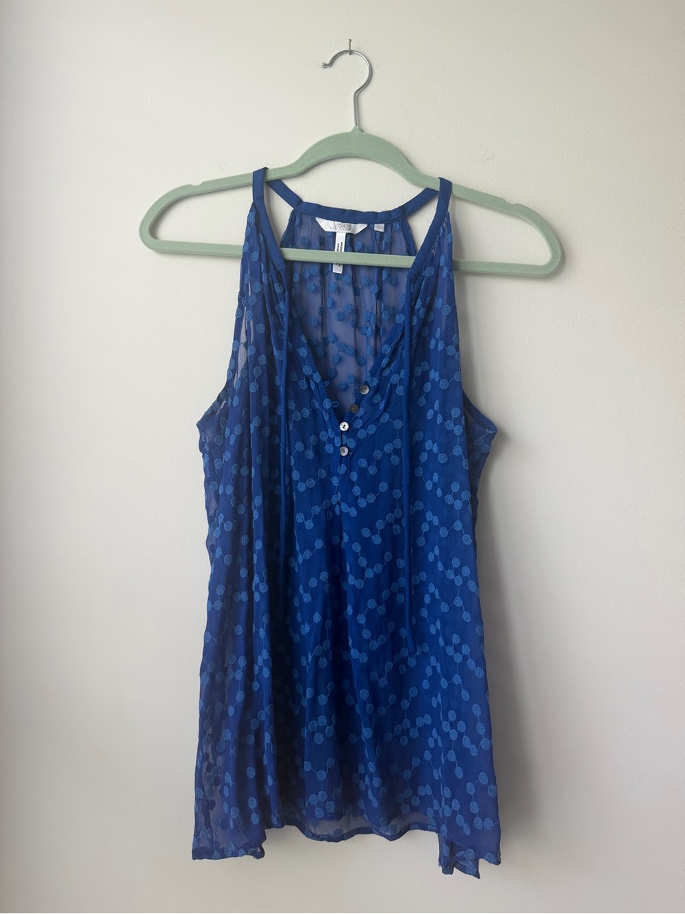 100% Silk Zoa New York Blue Sheer Cami with Button Detail